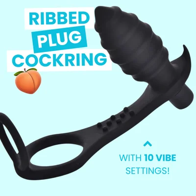 rippled vibrating anal plug with cock ring