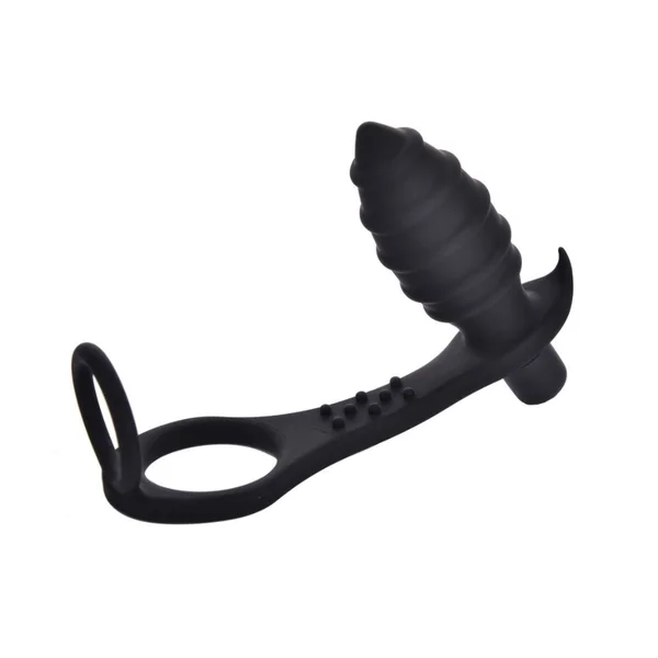 Rippled Vibrating Anal Plug with Cock Ring — image 2 of 6