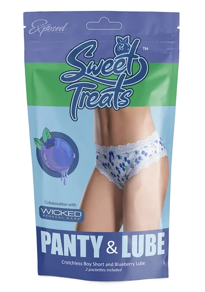 Sweet Treats Crotchless Boy Short with Lube - Blueberry - Queen Size — image 3 of 3