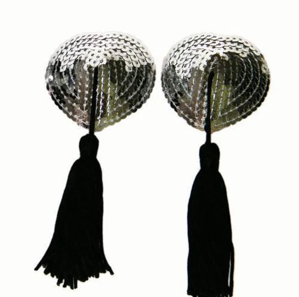 Sequin Heart Nipple Pasties with Tassels — image 2 of 4
