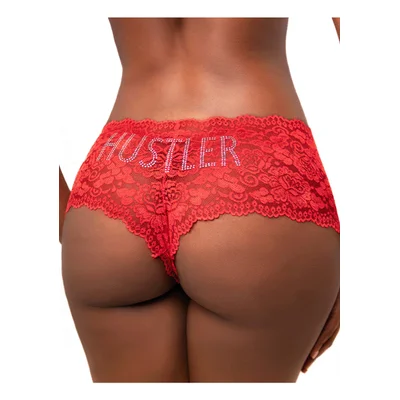 hustler rhinestone logo lace boyshort