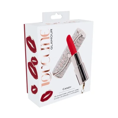 loveline rechargeable lipstick vibrator with interchangeable tips candy