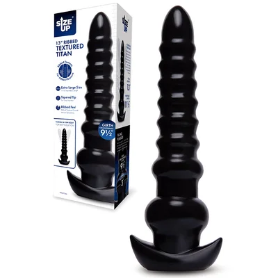 size up 13 ribbed textured titan butt plug