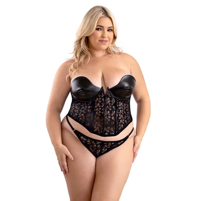 leather look and lace corset and g string queen size