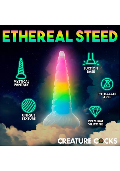 Creature Cocks - Uni-Glow Glow-in-the-Dark Rainbow Silicone Dildo — image 6 of 8