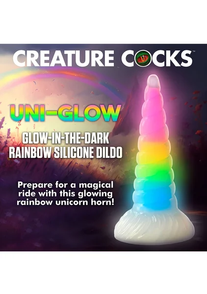 Creature Cocks - Uni-Glow Glow-in-the-Dark Rainbow Silicone Dildo — image 3 of 8