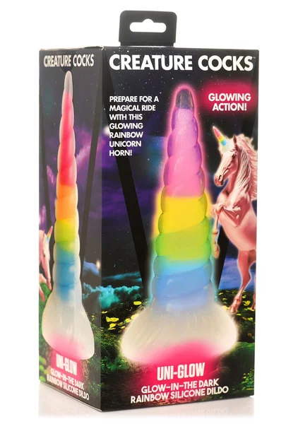 Creature Cocks - Uni-Glow Glow-in-the-Dark Rainbow Silicone Dildo — image 8 of 8