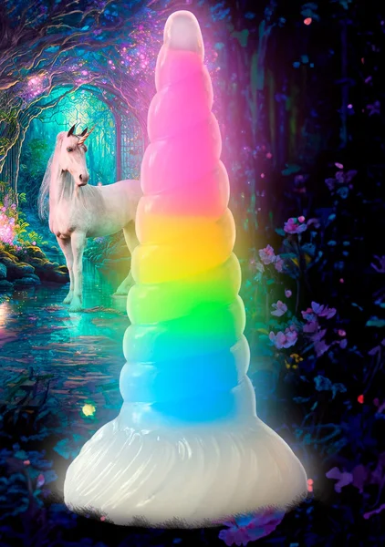 Creature Cocks - Uni-Glow Glow-in-the-Dark Rainbow Silicone Dildo — image 2 of 8