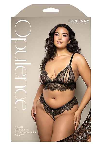 Black Pearl Bralette and Crotchless Panty - Queen Size — image 3 of 3