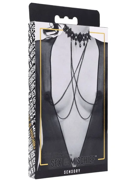 Sex & Mischief Lace Collar with Nipple Ties - Black Neck and Nipple Restraints — image 4 of 4