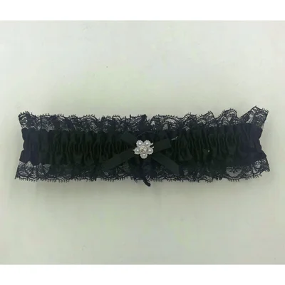 satin leg garter one size black with black lace