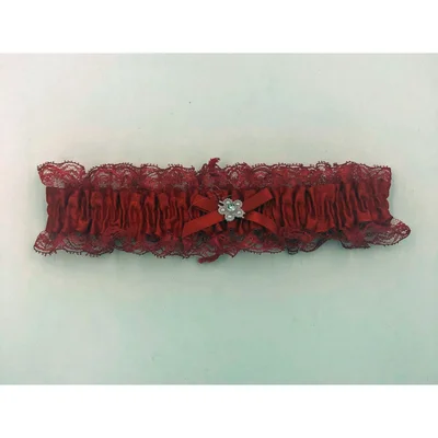 satin leg garter one size red with red lace