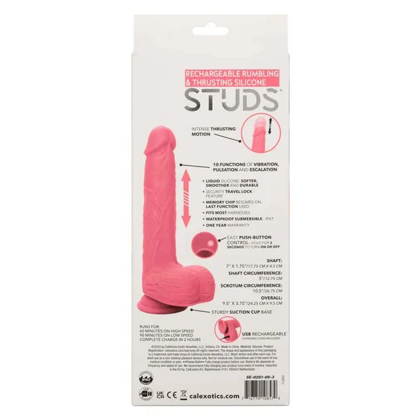 Rechargeable Rumbling and Thrusting Silicone Studs - Pink — image 2 of 23