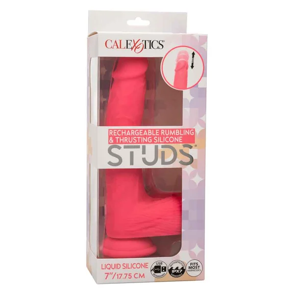 Rechargeable Rumbling and Thrusting Silicone Studs - Pink — image 3 of 23