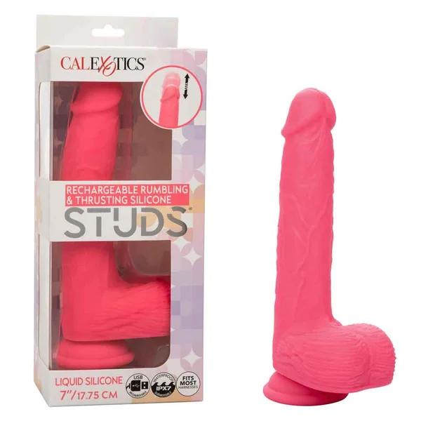 Rechargeable Rumbling and Thrusting Silicone Studs - Pink — image 7 of 23