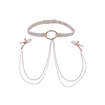 sex and mischief peaches n creame collar with nipple clamps