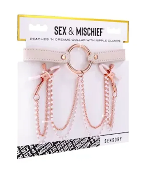 Sex And Mischief Peaches N Creame Collar With Nipple Clamps — image 2 of 5