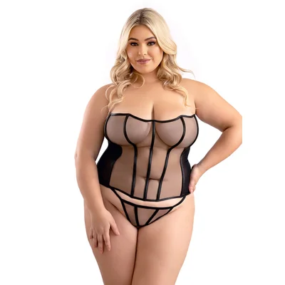 leatherette binding corset and g string queen size