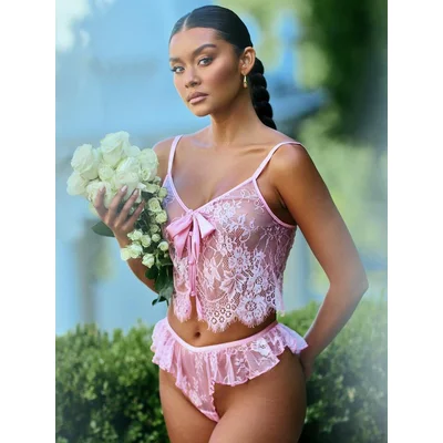 roma lace essentials pink eyelash lace cami set s m pink