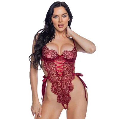roma dreamers lust burgundy lace underwired crotchless body large red