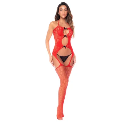mapale red fishnet and bodystocking one size red