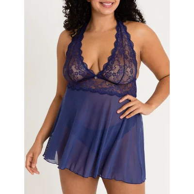 lovehoney plus size bombshell blue lace babydoll set 3x 4x blue