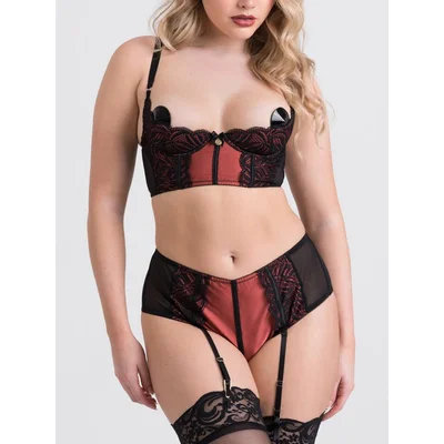 lovehoney dark paradise black and copper crotchless bra set large black