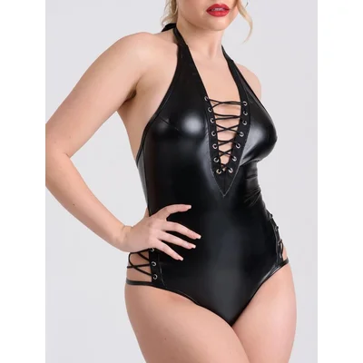 lovehoney fierce leather look lace up body t large black