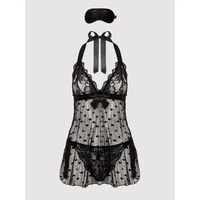 lovehoney plus size black lace babydoll gift set one size curve black