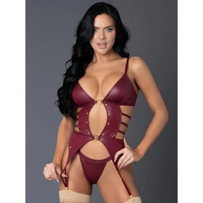 exposed lust burgundy wet look cut out basque set s m red
