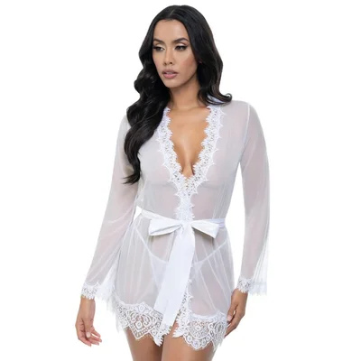 oh la la cheri white bridal provence short sheer robe and thong set s m white