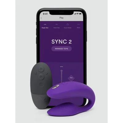 we vibe sync 2 purple remote control and app rechargeable couples vibrator purple