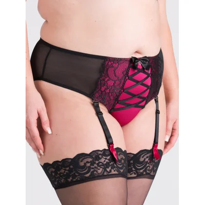 lovehoney plus size belle cherry high waisted brazilian suspender knickers 1x 2x black