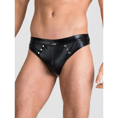 lhm tough love black wet look studded thong l xl black