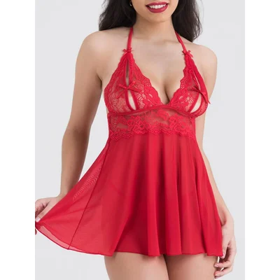 lovehoney peek a boo red lace babydoll set one size red