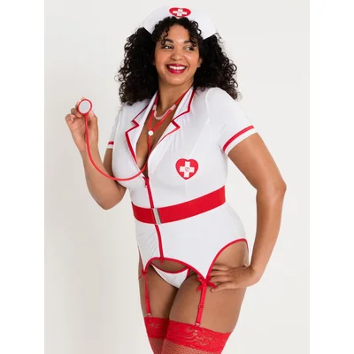 lovehoney fantasy plus size heartbeat hottie nurse costume one size queen white