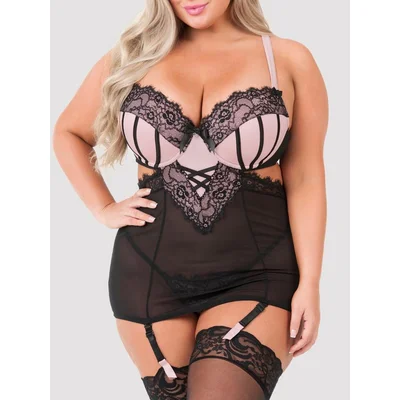 lovehoney plus size boudoir belle blush pink cut out chemise set 3x 4x pink