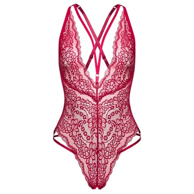 lovehoney late night liaison wine crotchless lace body one size red