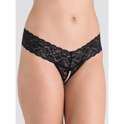 lovehoney crotchless pearl thong l xl black