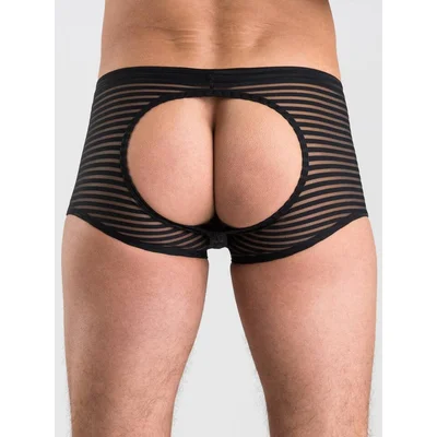 lhm stripe mesh open back boxer shorts l xl black