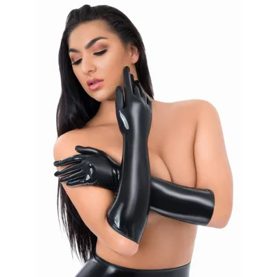 latex fetishwear black full length gloves large black