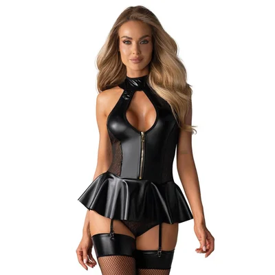 obsessive black wet look corset set s m black