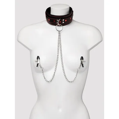 bondage boutique heart collar with nipple clamps and chain black