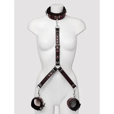 bondage boutique heart collar to wrist restraints black
