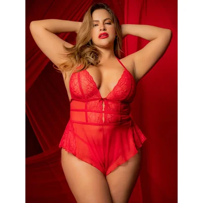 mapale plus size red halter neck teddy 3x 4x red