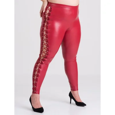 lovehoney plus size fierce leather look lace up red leggings 3x 4x red