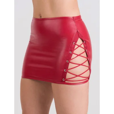 lovehoney fierce leather look lace up red skirt small red