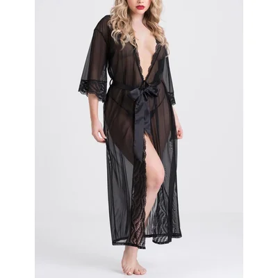 lovehoney empress black mesh long robe one size black