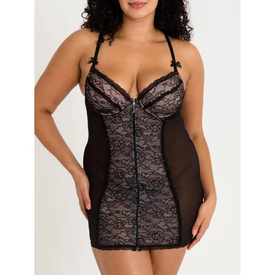 lovehoney plus size entice me black lace chemise 1x 2x black