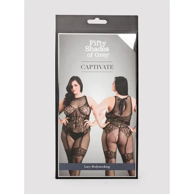 fifty shades of grey captivate plus size black lace crotchless bodystocking one size queen black